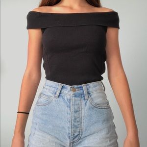 Off the shoulder black ribbed top